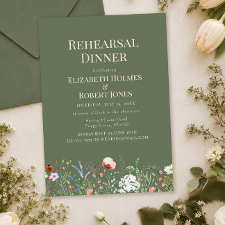 Olive Green Wildflower Rehearsal Dinner Invitation