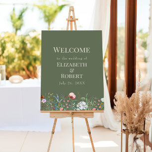 Olive Green Wildflower Wedding Welcome Sign