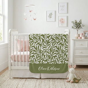 Olive Green Willow Bough Monogrammed Baby Blanket