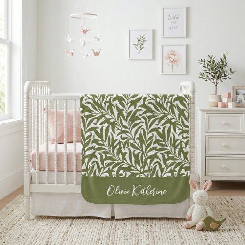 Olive Green Willow Bough Monogrammed Baby Blanket