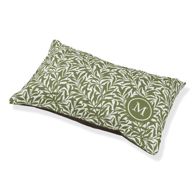 Olive Green Willow Bough Monogrammed Pet Bed (Angled)