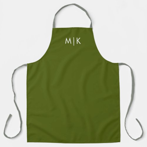 Olive Green with White Text | Modern Monogram Apron
