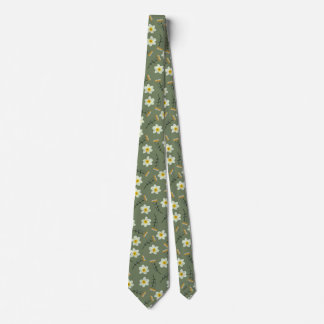 Olive Green Yellow Floral Flowers Pretty Petals Neck Tie