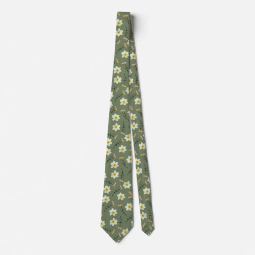 Olive Green Yellow Floral Flowers Pretty Petals  Neck Tie