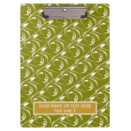 Olive Green  Yellow White Elegant Floral Pattern Clipboard