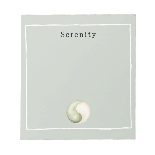 Olive Green Yin Yang Meditation Personalized  Notepad (Front)