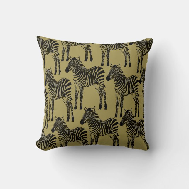 Olive Green Zebras Throw Pillow (Front)