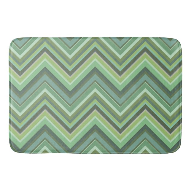 Olive green zigzag stripes bathroom mat (Front)
