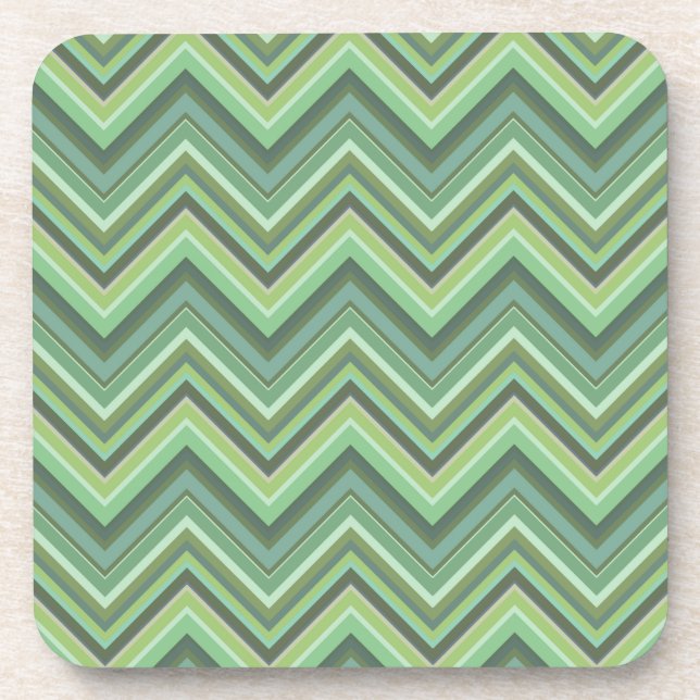 Olive green zigzag stripes drink coaster (Front)