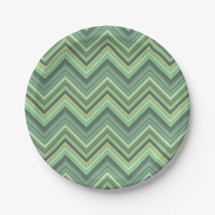 Olive green zigzag stripes paper plates