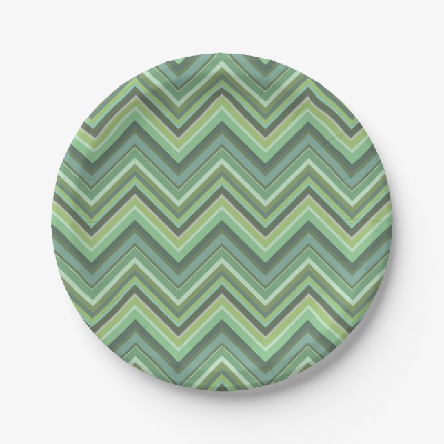Olive green zigzag stripes paper plates (Front)