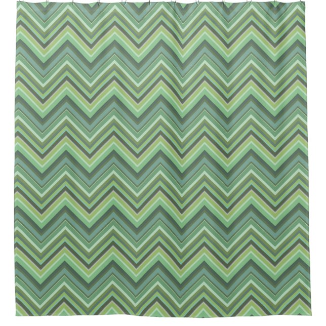 Olive green zigzag stripes shower curtain (Front)