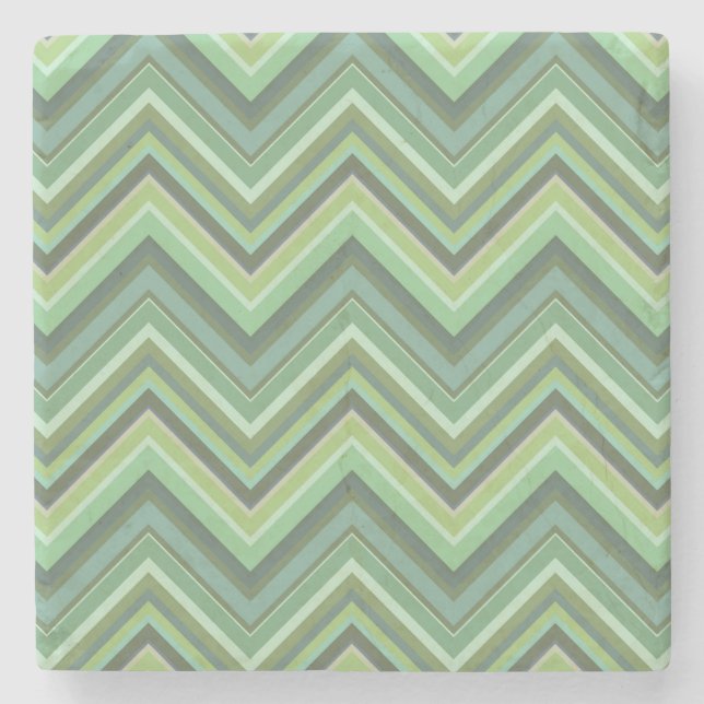 Olive green zigzag stripes stone coaster (Front)