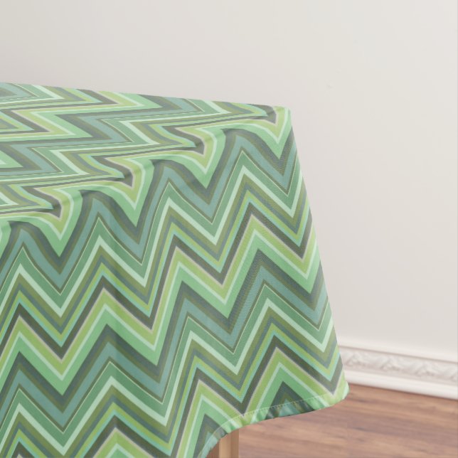 Olive green zigzag stripes tablecloth (In Situ)