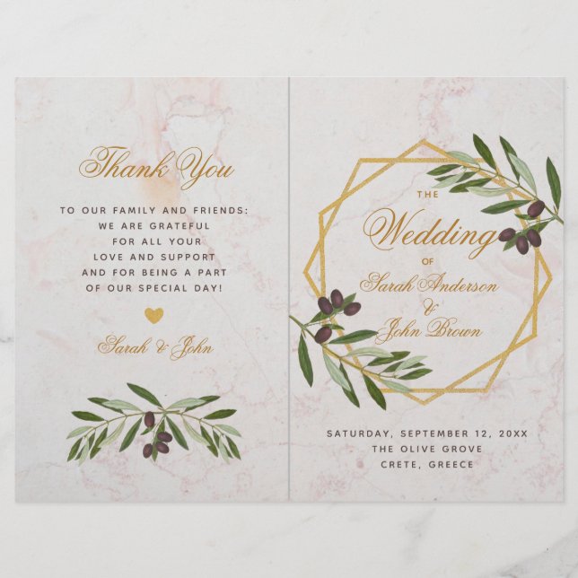 Olive Greenery Botanical Geometric Wedding Program (Front)