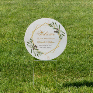 Olive Greenery Botanical Geometric Wedding Welcome Sign