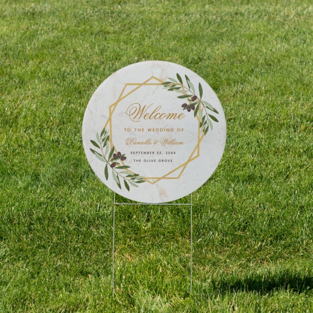 Olive Greenery Botanical Geometric Wedding Welcome Sign (Insitu)