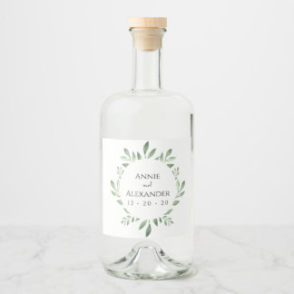 Olive Greenery Botanical Watercolor Liquor Bottle Label