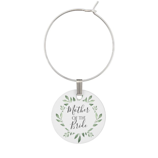 Olive Greenery Botanical Watercolor Mother Bride Wine Charm (Front)