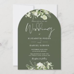 Olive Greenery Floral Monogram Wedding Arch Invitation