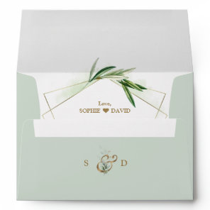 Olive Greenery Gold Wedding Return Address Envelope