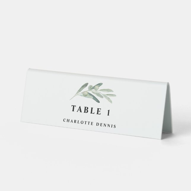 Olive Greenery Place Card  Table Tent (Front)