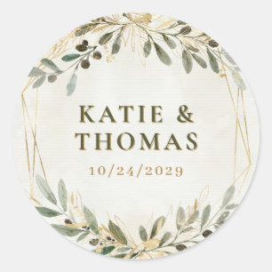 Olive Greenery Wedding Favor Classic Round Sticker