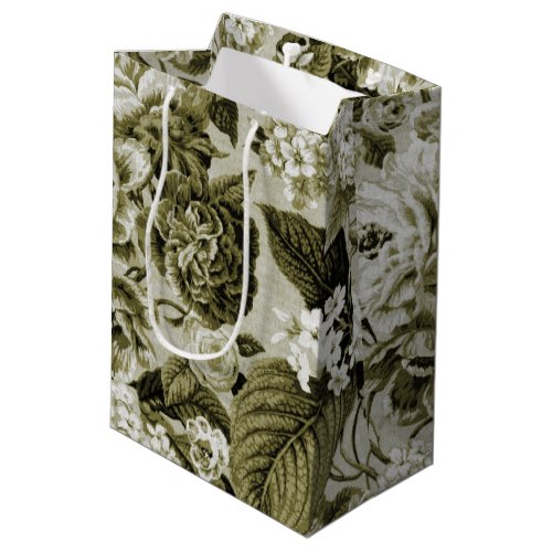 Olive GreenVintage Floral Toile No1 Medium Gift Bag