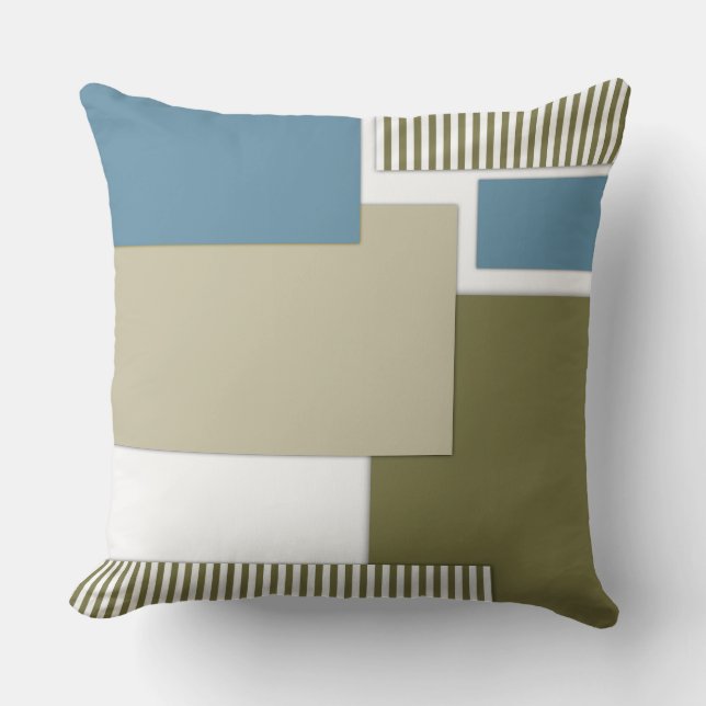 Olive grey blue geometric pattern throw pillow (Front)