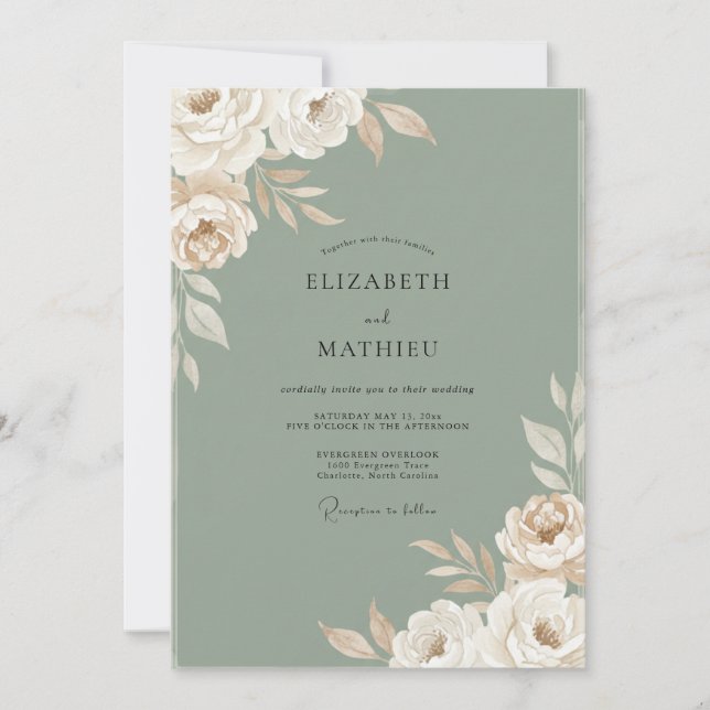Olive Grey Leaf Wedding Invitation (Front)
