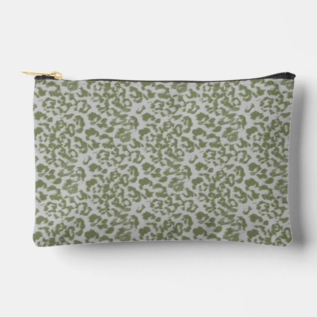 Olive grey spotted leopard  accessory pouch (Front)