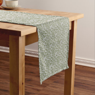 Olive grey spotted leopard short table runner