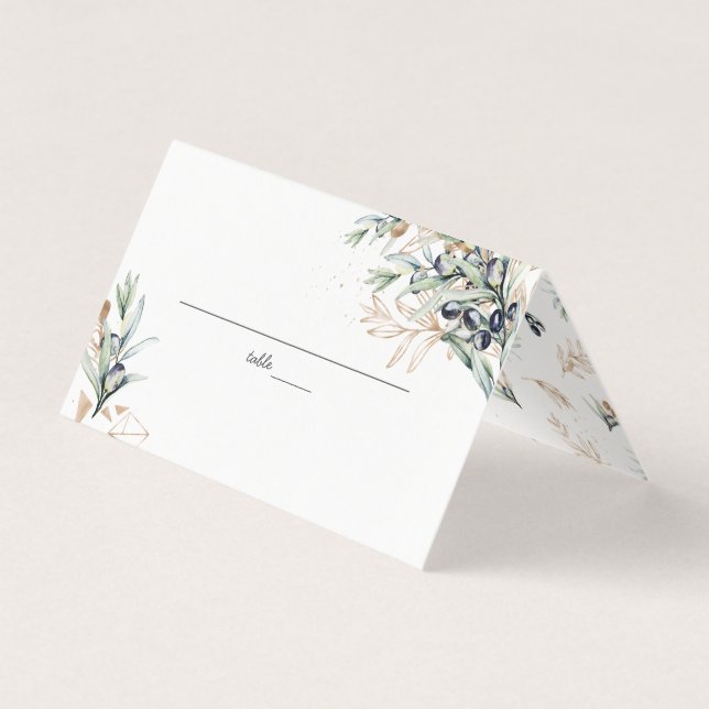Olive Grove Greenery Gold Wedding Place Card (Front)