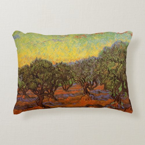 Olive Grove Orange Sky by Vincent van Gogh Accent Pillow