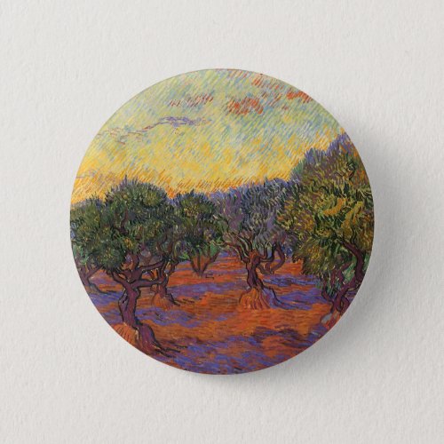 Olive Grove Orange Sky by Vincent van Gogh Button