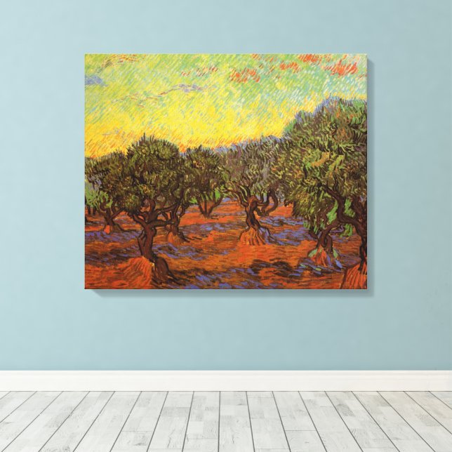 Olive Grove, Orange Sky by Vincent van Gogh Canvas Print (Insitu(Wood Floor))