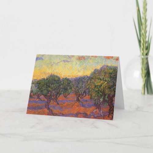 Olive Grove Orange Sky by Vincent van Gogh Card