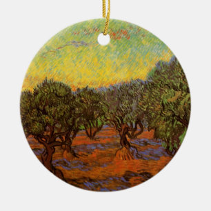 Olive Grove, Orange Sky by Vincent van Gogh Ceramic Ornament