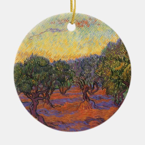 Olive Grove Orange Sky by Vincent van Gogh Ceramic Ornament