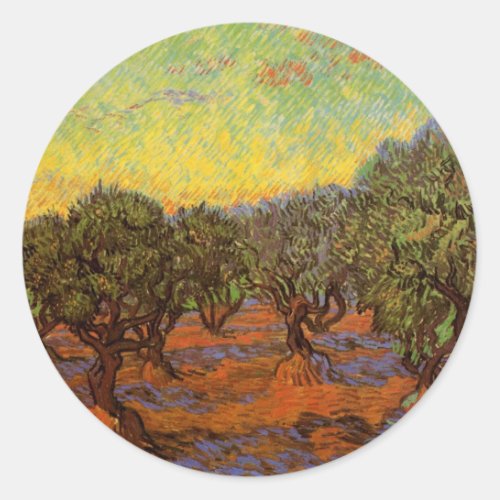 Olive Grove Orange Sky by Vincent van Gogh Classic Round Sticker