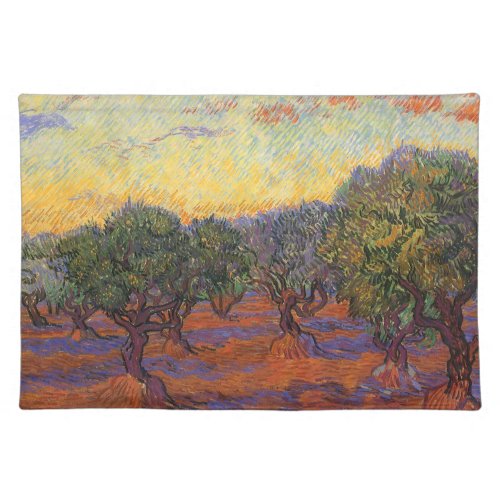 Olive Grove Orange Sky by Vincent van Gogh Cloth Placemat