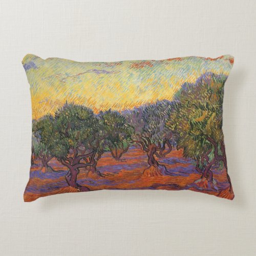 Olive Grove Orange Sky by Vincent van Gogh Decorative Pillow