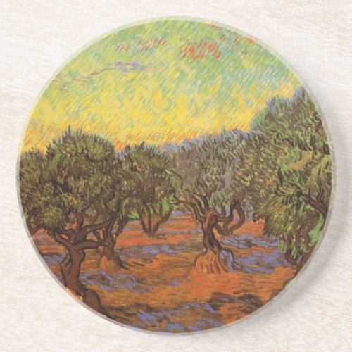 Olive Grove Orange Sky by Vincent van Gogh Drink Coaster