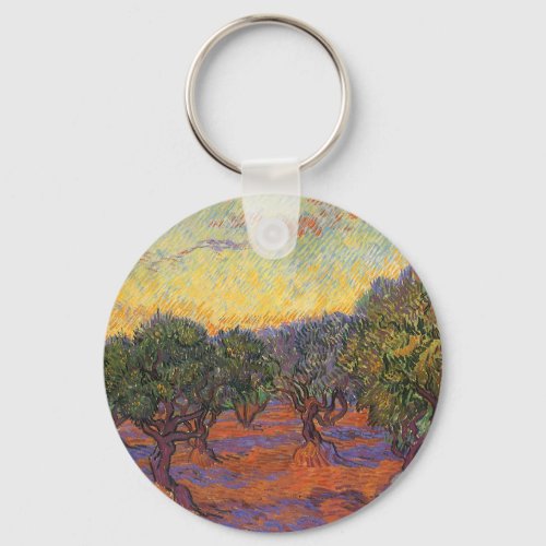 Olive Grove Orange Sky by Vincent van Gogh Keychain