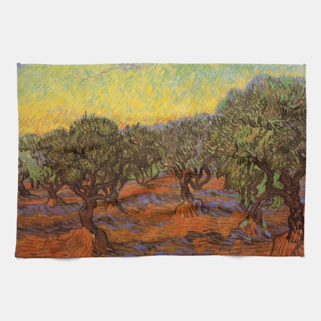 Olive Grove, Orange Sky by Vincent van Gogh Kitchen Towel (Horizontal)