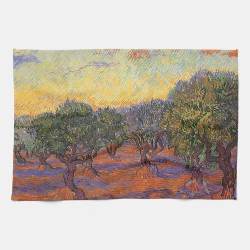 Olive Grove Orange Sky by Vincent van Gogh Kitchen Towel