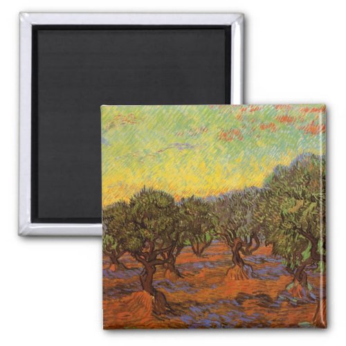 Olive Grove Orange Sky by Vincent van Gogh Magnet