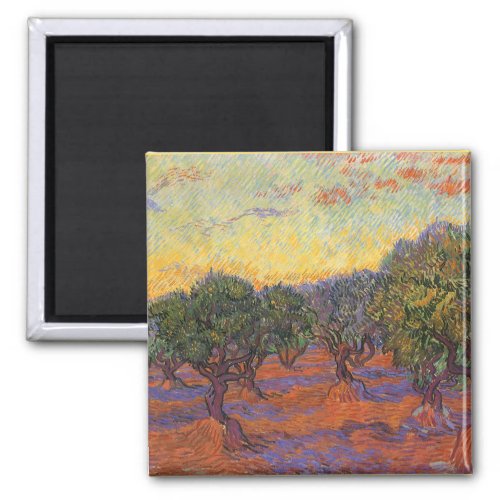 Olive Grove Orange Sky by Vincent van Gogh Magnet