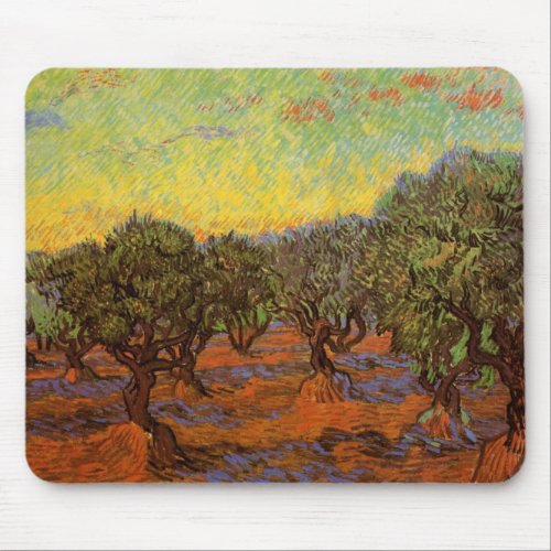 Olive Grove Orange Sky by Vincent van Gogh Mouse Pad