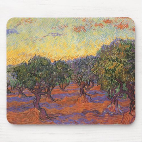 Olive Grove Orange Sky by Vincent van Gogh Mouse Pad